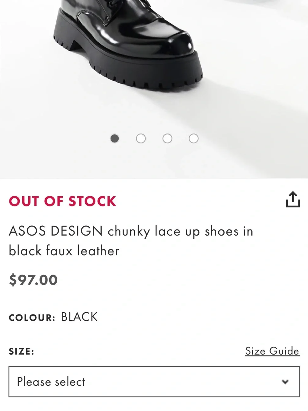 Men Size 11 ASOS Design chunky lace up shoes black faux leather new never worn